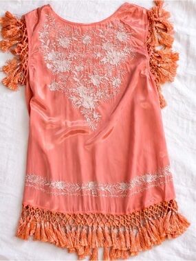 Sundance Orange Embroidered Fringe Tunic